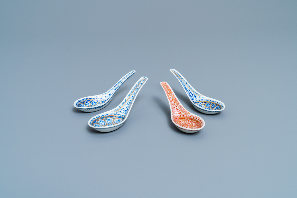 Four Chinese Thai market Lai Nam Thong spoons, 19th C.