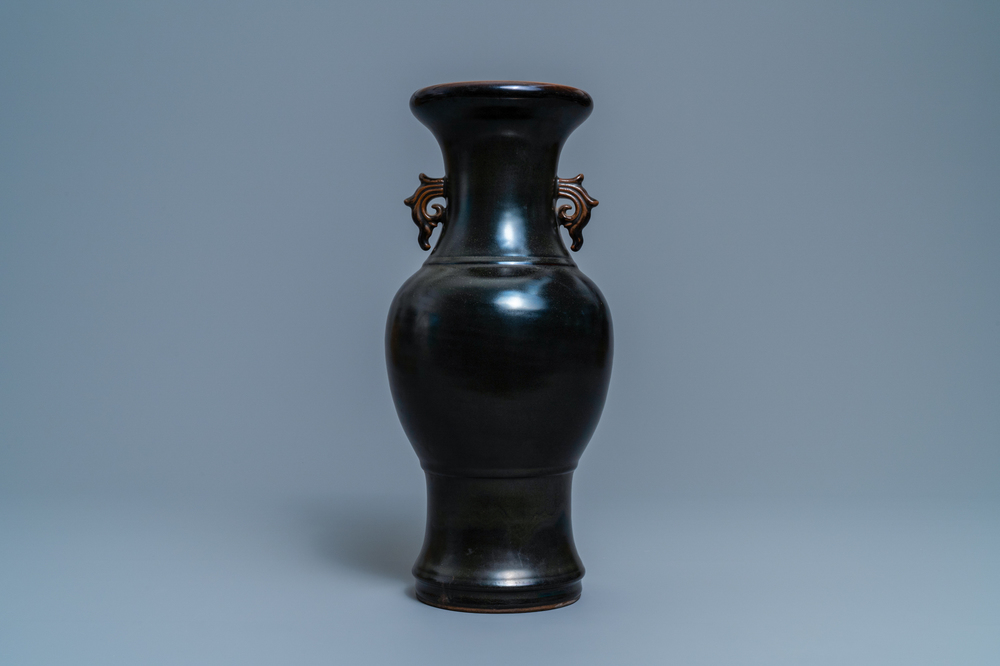 A Chinese monochrome teadust vase, Yongzheng mark, 19th C.