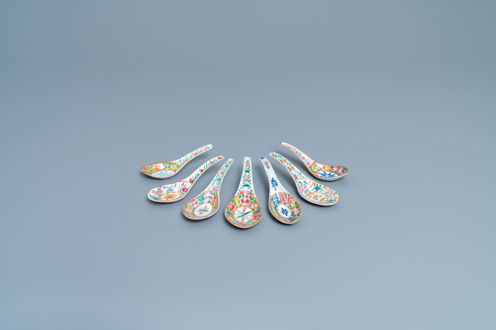 Seven Chinese Canton famille rose spoons for the Thai market, 19th C.