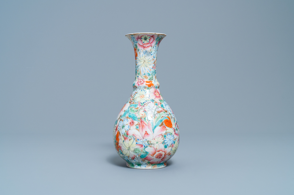 A Chinese famille rose 'millefleurs' vase, Qianlong mark, Republic
