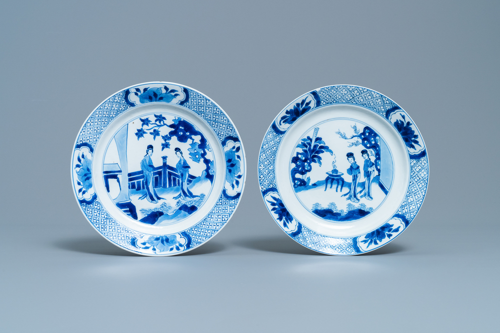 Two Chinese blue and white plates, Kangxi mark and of the period