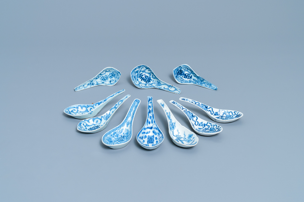 Ten Chinese blue and white spoons, 19/20th C.