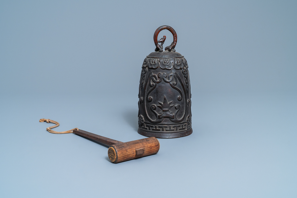 A Chinese bronze 'lotus' bell, Qing