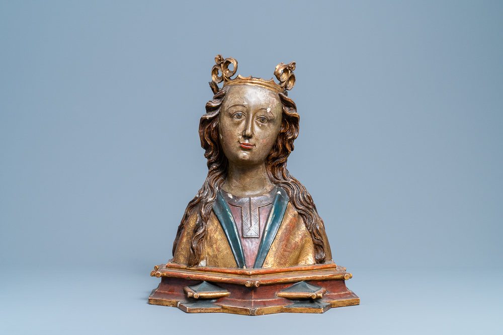 A polychrome wooden bust of the Virgin Mary, Germany, 15/16th C.