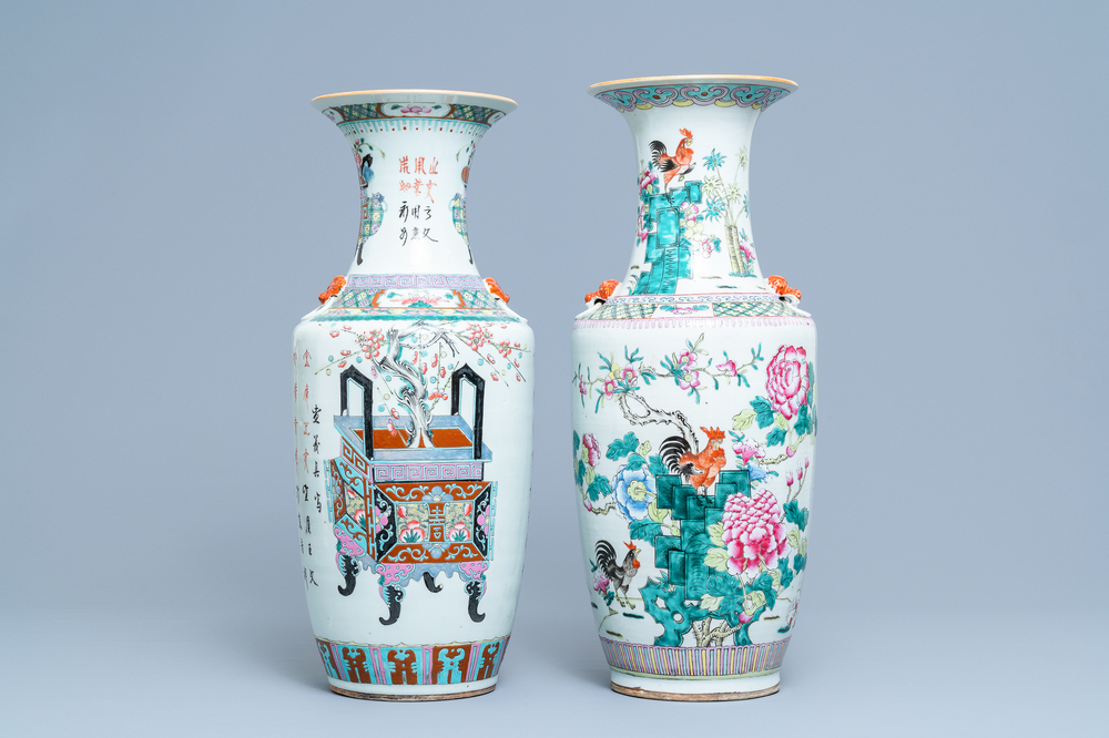 Two Chinese famille rose vases, 19th C.