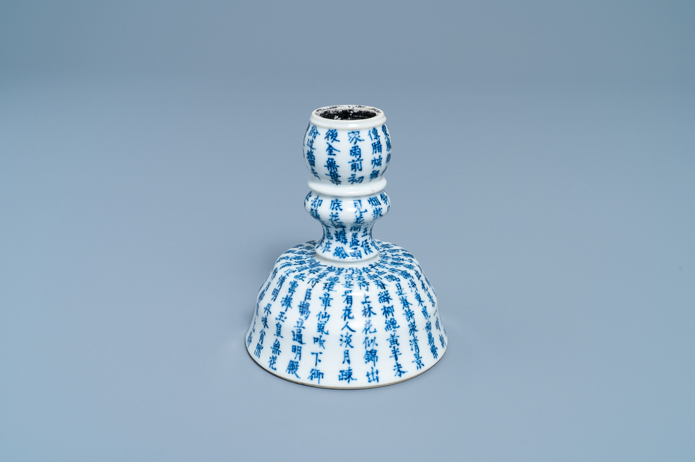 A Chinese blue and white Vietnamese market 'Bleu de Hue' candlestick, 19th C.
