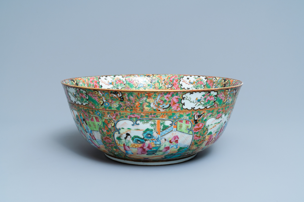 A large Chinese Canton famille rose monogrammed bowl, 19th C.