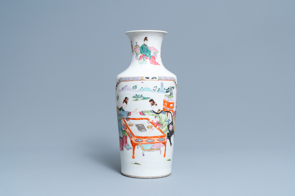 A Chinese famille rose vase with ladies playing go, Yongzheng