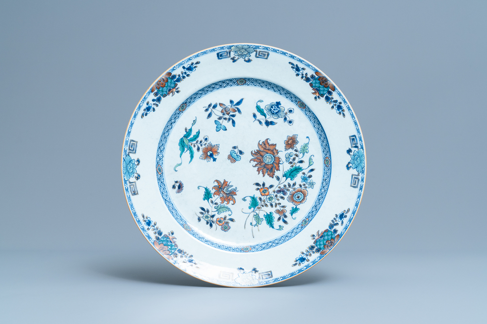 A large Chinese doucai charger with floral design, Qianlong