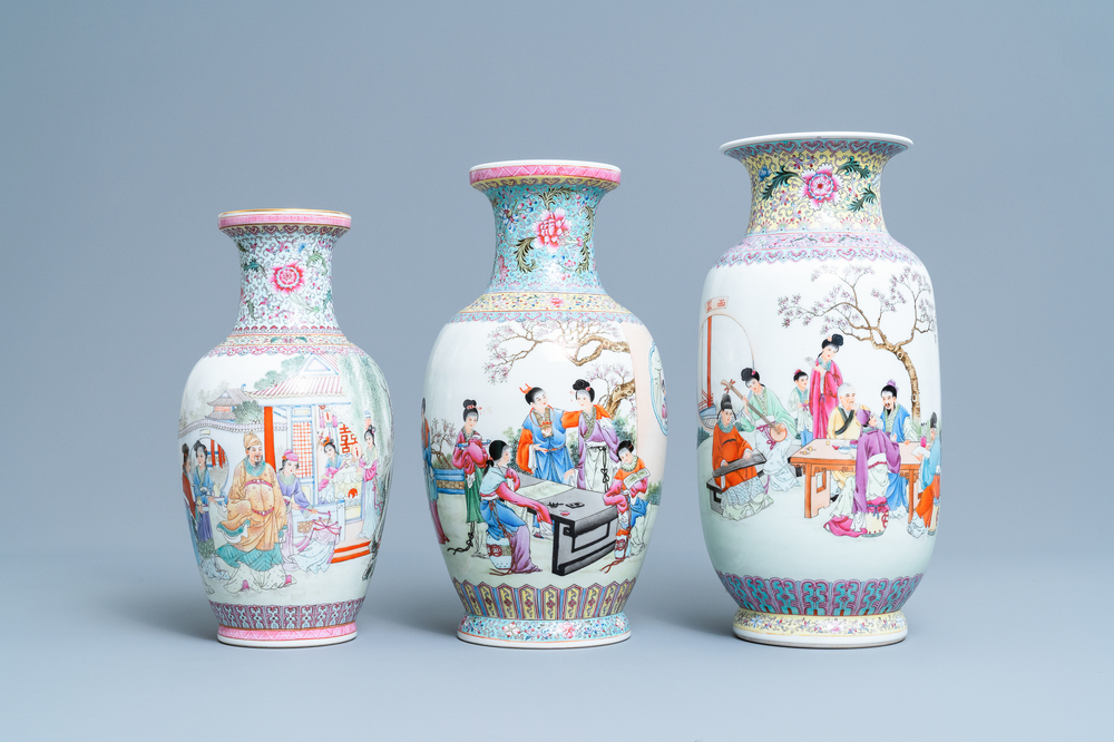 Three fine Chinese famille rose vases, Republic