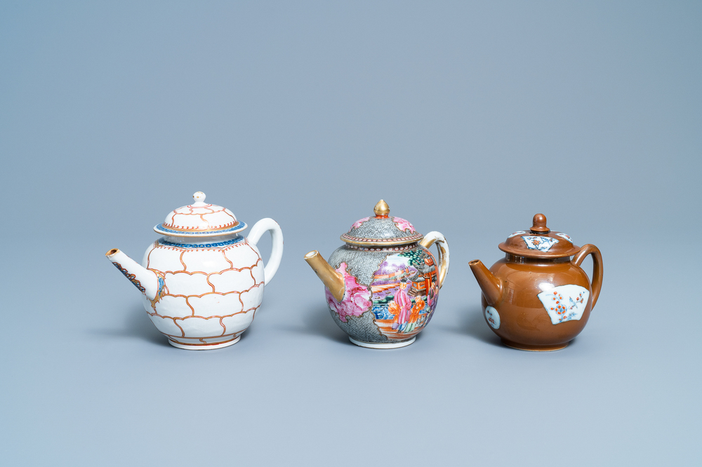 Three various Chinese porcelain teapots and covers, Qianlong