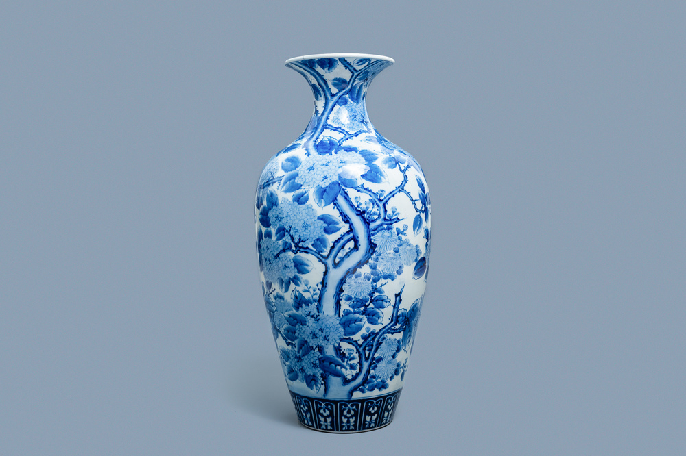 A large Japanese blue and white Arita vase, Meiji, 19th C.