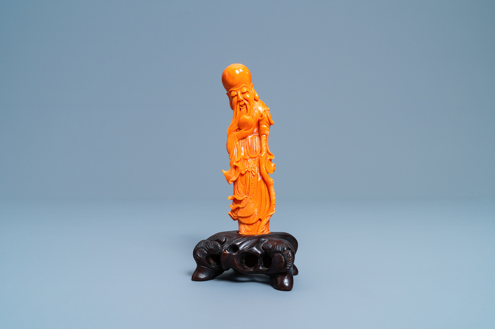 Une figure de Shou Lao en corail rouge, Chine, 19/20&egrave;me