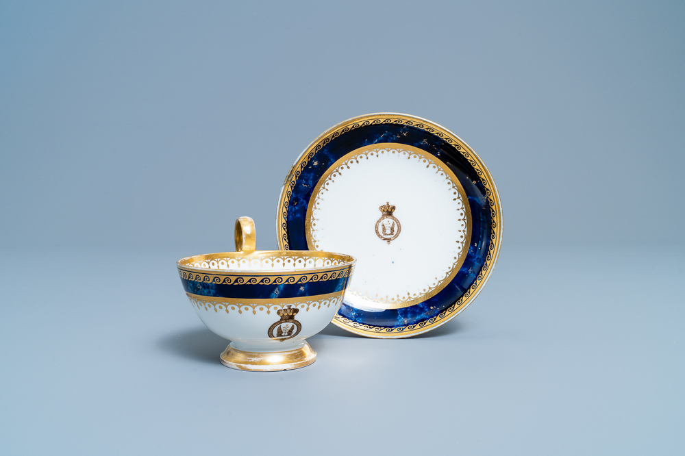 An armorial S&egrave;vres porcelain cup and saucer with the arms of von Linsingen, France, 1st half 19th C.