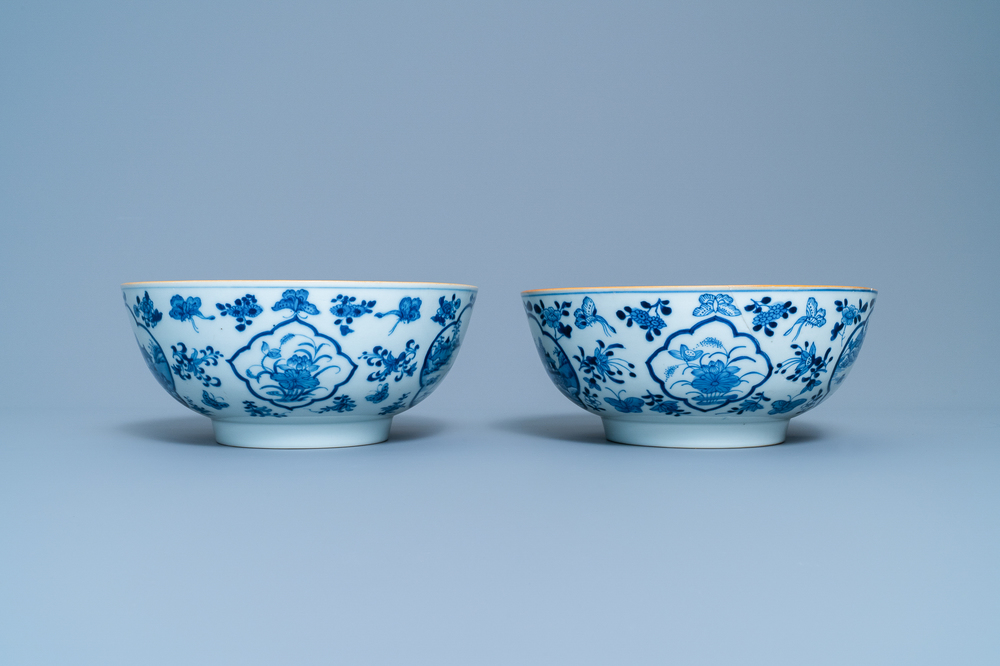 A pair of Chinese blue and white 'fishermen' bowls, Qianlong
