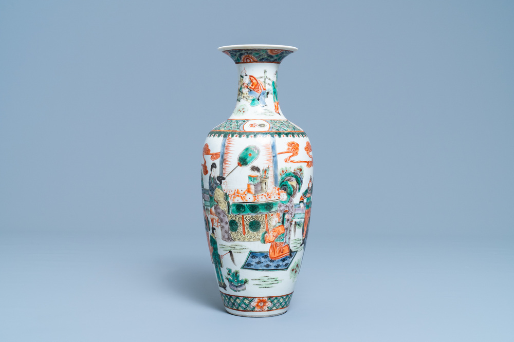 A Chinese famille verte 'warriors' vase, 19th C.