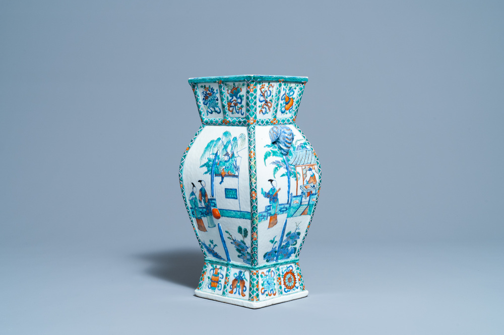 A Chinese doucai vase with elephant handles, Qianlong/Jiaqing