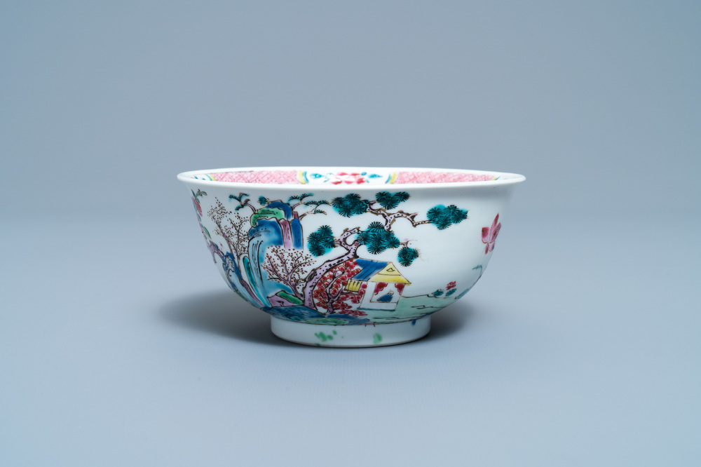 A Chinese famille rose 'mountainous landscape' bowl, Yongzheng