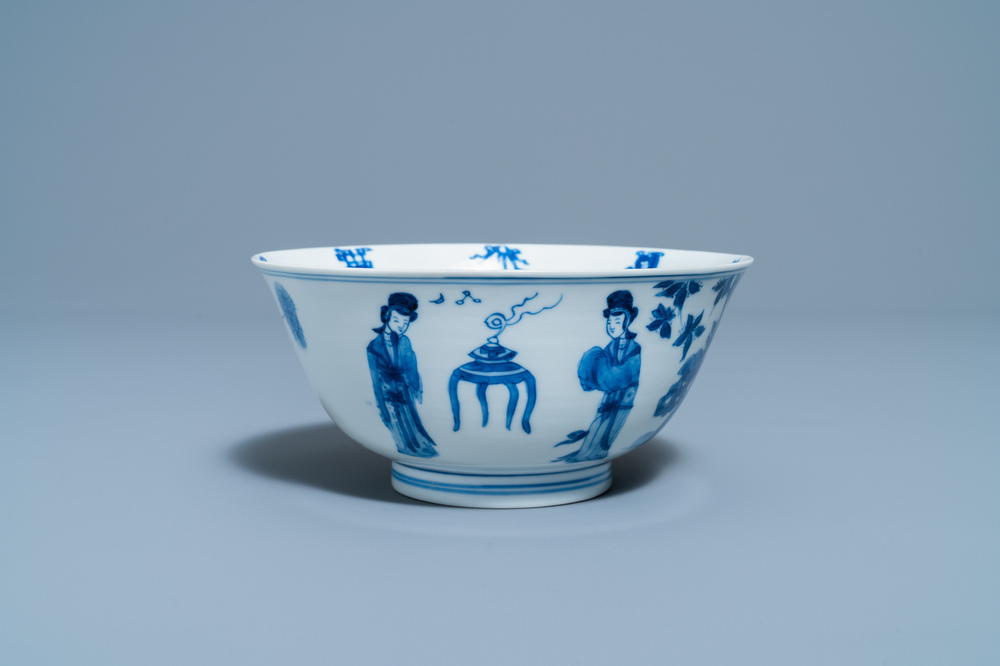 A Chinese blue and white 'Long Eliza' bowl, 'Qi Zhen Ru Yu' mark, Kangxi