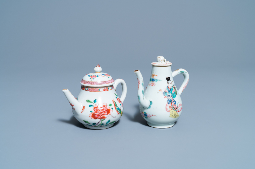 Two Chinese famille rose teapots and covers, Yongzheng/Qianlong