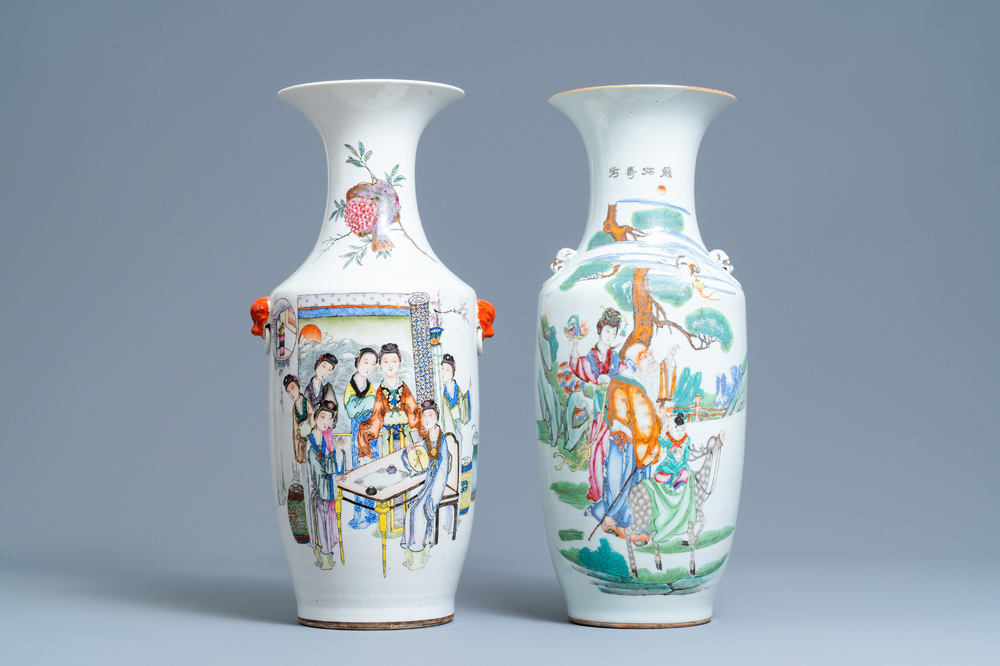 Twee Chinese famille rose en qianjiang cai vazen, 19/20e eeuw