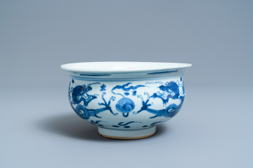 A Chinese blue and white 'dragon' censer, Kangxi