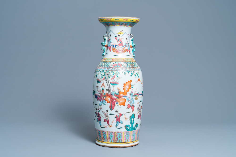 A Chinese famille rose 'playing boys' vase, 19th C.