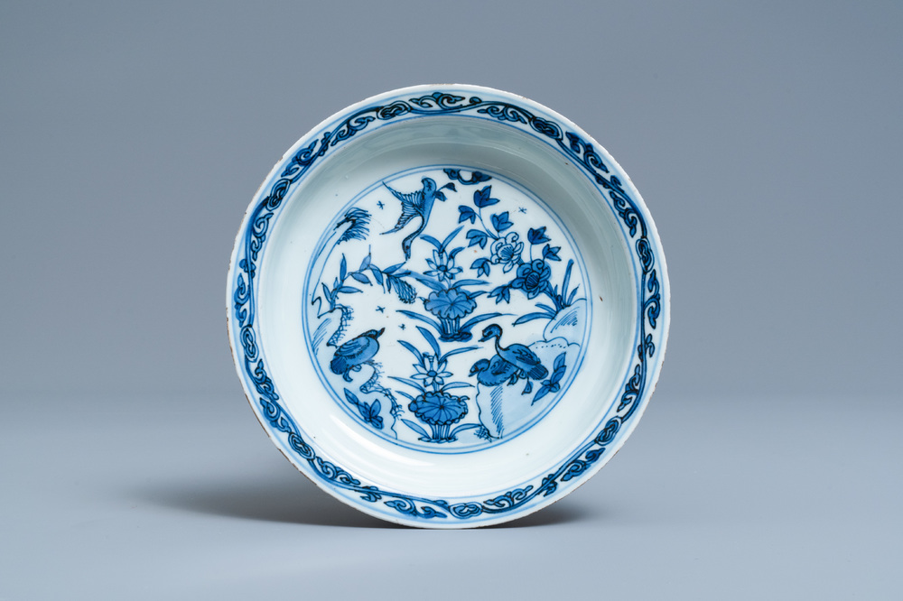 A Chinese blue and white 'ducks' plate, Wanli
