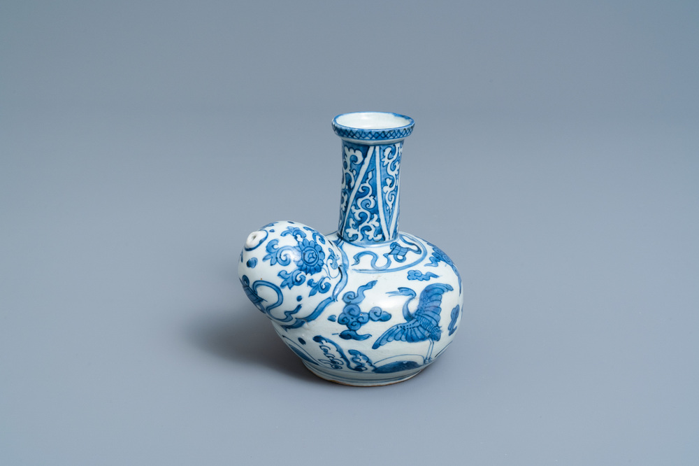 A Chinese blue and white 'cranes' kendi, Wanli