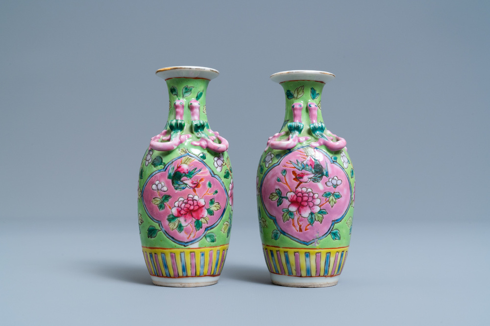 A pair of Chinese famille rose vases for the Straits or Peranakan market, 19th C.
