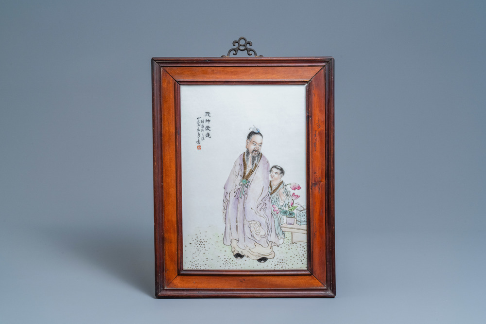 A Chinese rectangular qianjiang cai plaque, Republic