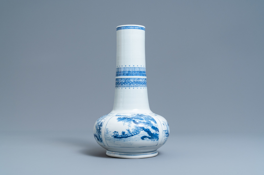 A Chinese blue and white bottle vase, Chenghua mark, Kangxi