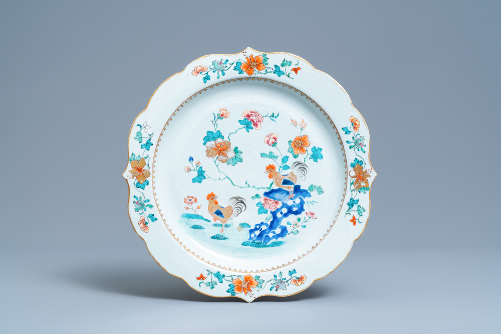 A Chinese famille rose 'rooster' dish, Yongzheng