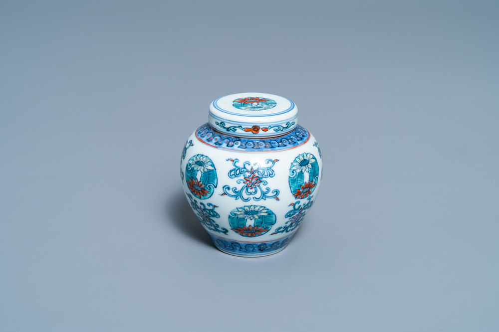 A small Chinese doucai jar and cover, Yongzheng mark, Republic