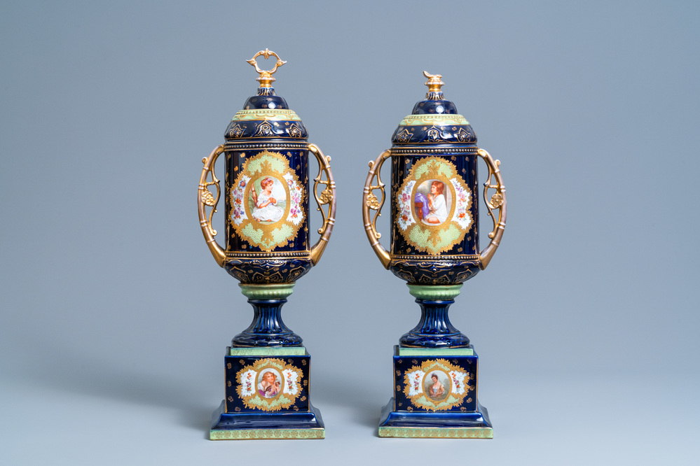 A pair of S&egrave;vres-style vases and covers, prob. Samson, Paris, 19th C.