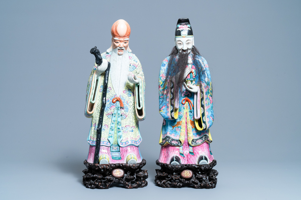 Two tall Chinese famille rose 'Star god' figures, 19th C.