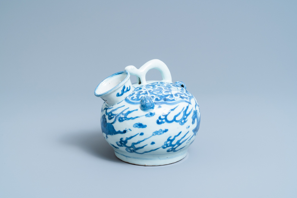 A Chinese blue and white 'flying horse' ewer, Wanli