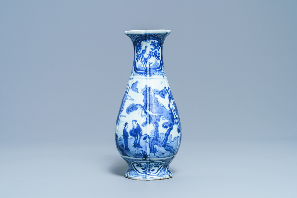 A Chinese blue and white wall vase, Wanli