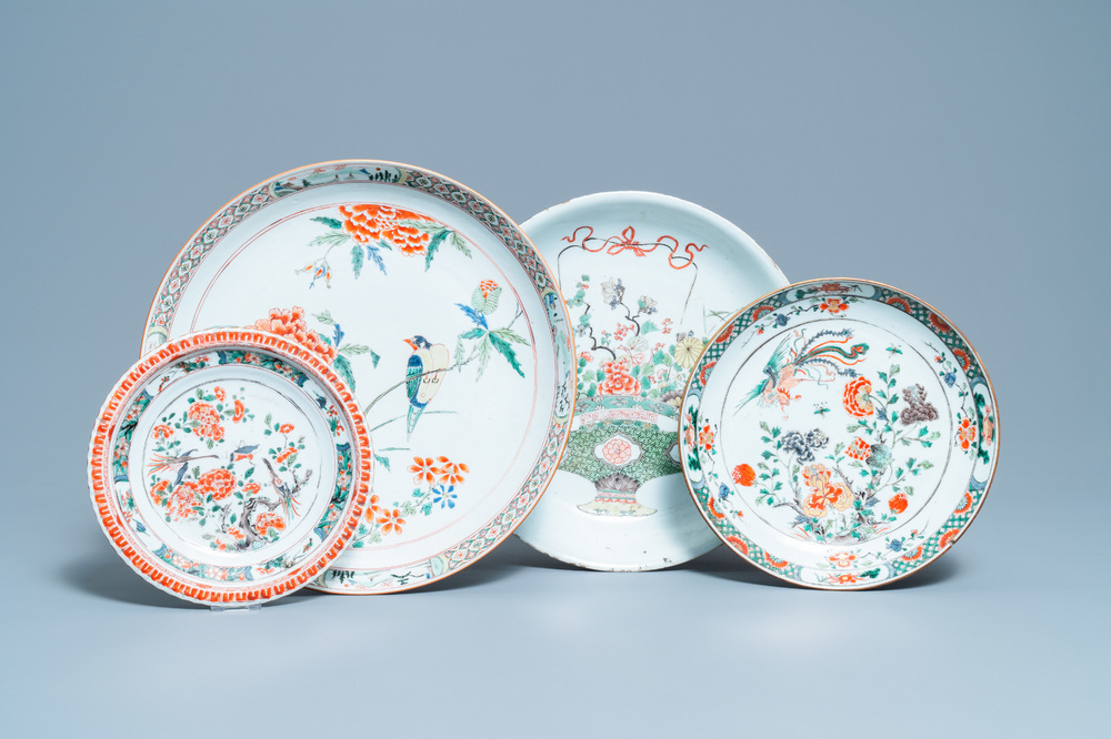 Vier Chinese famille verte schotels, Kangxi