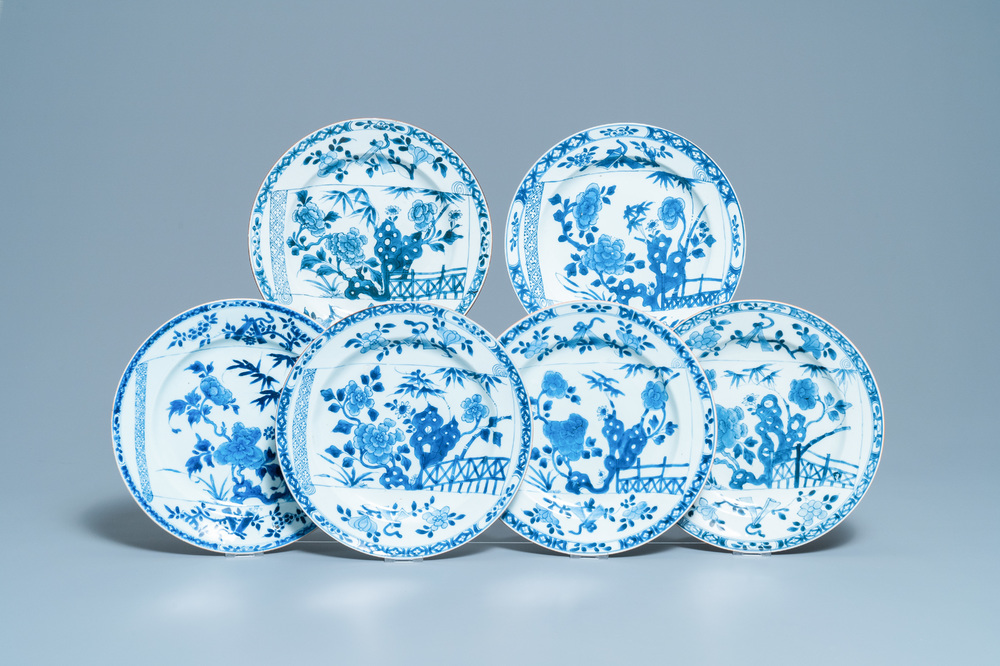 Six Chinese blue and white dishes, Yongzheng/Qianlong