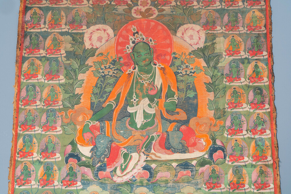 A 'Green Tara' thangka, Tibet, 18/19th C.