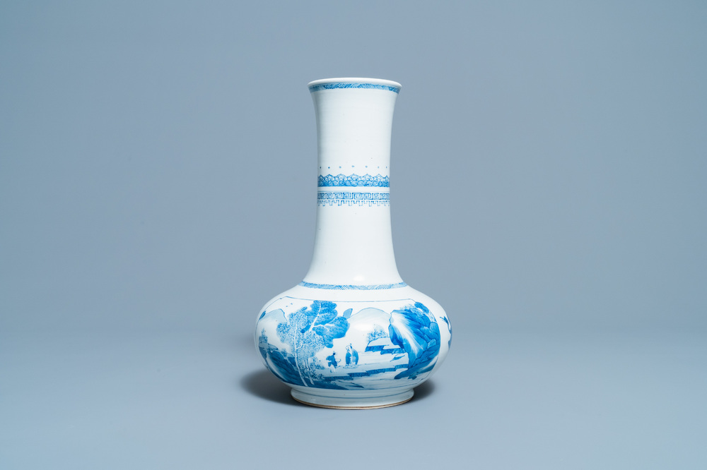 A Chinese blue and white bottle vase, Kangxi