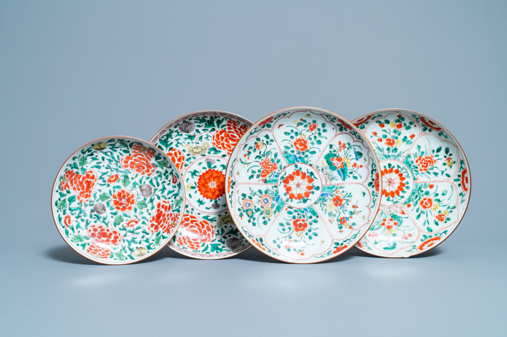 Vier Chinese famille verte schotels, Kangxi
