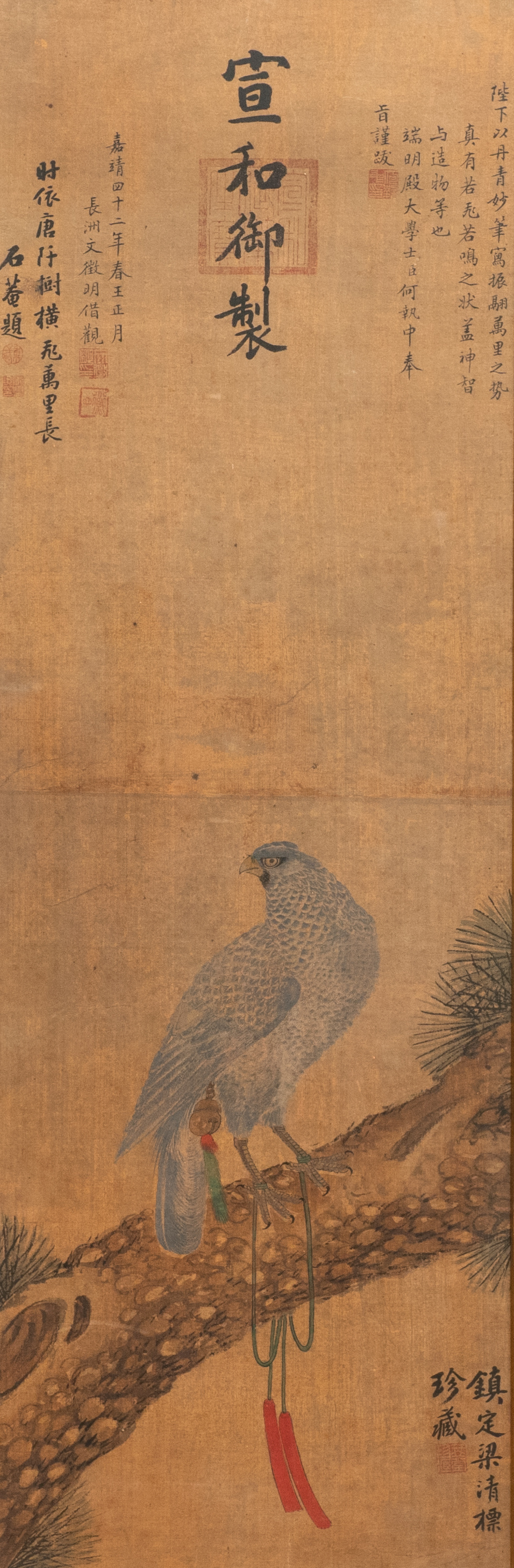 Ecole chinoise, encre et couleurs sur soie, 17/18&egrave;me: 'Un faucon de chasse'