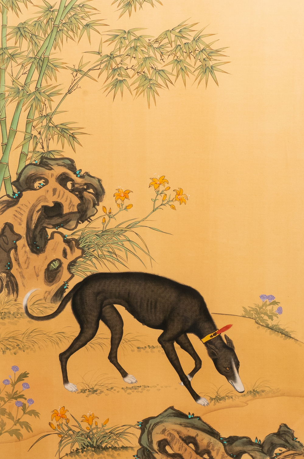 Ecole chinoise, d'apr&egrave;s Lang Shining, encre et couleurs sur soie, 19/20&egrave;me: 'Portrait d'un chien'