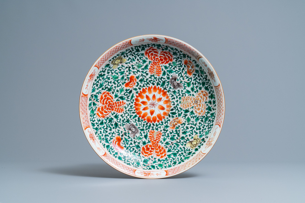 A Chinese famille verte dish with floral design, Kangxi