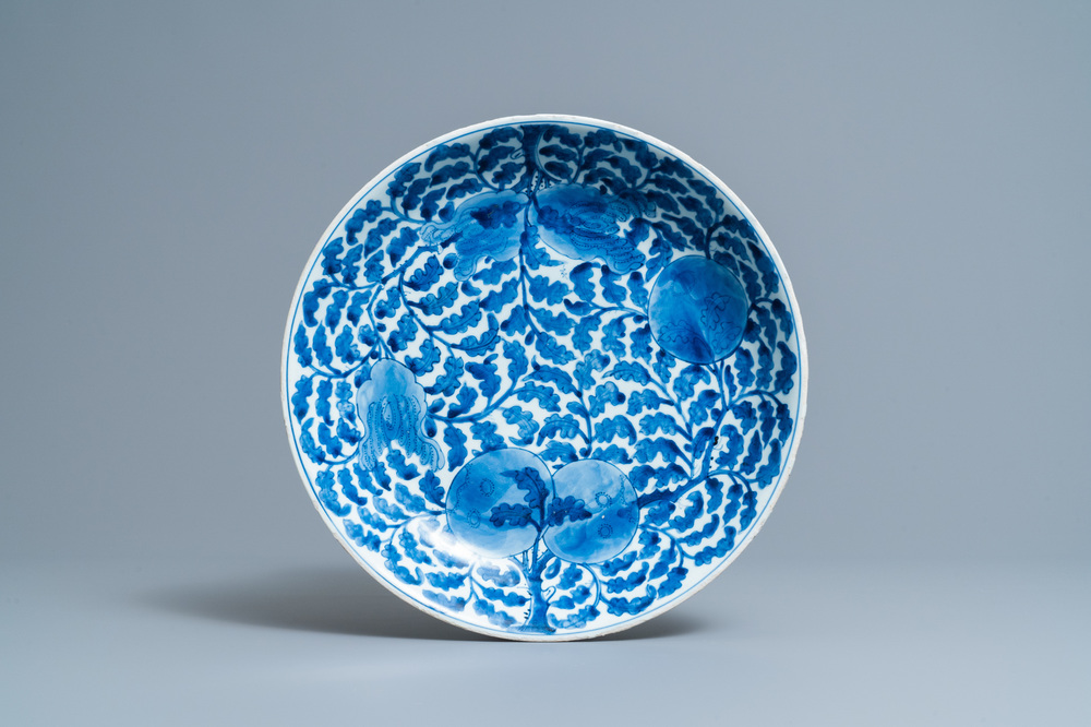 A Chinese blue and white 'sanduo' dish, Kangxi
