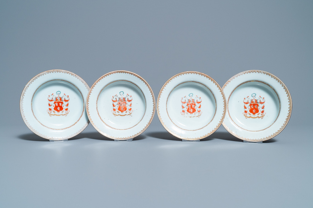 Four Chinese Scottish market Ross of Balnagowan armorial soup plates, Qianlong