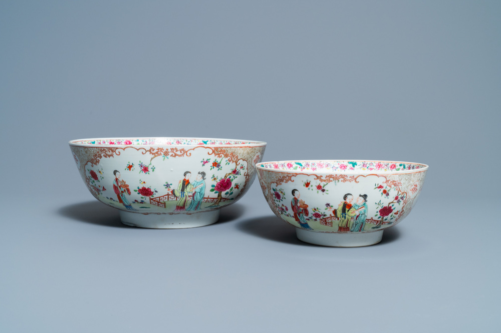 Two Chinese famille rose 'mandarin' bowls, Qianlong