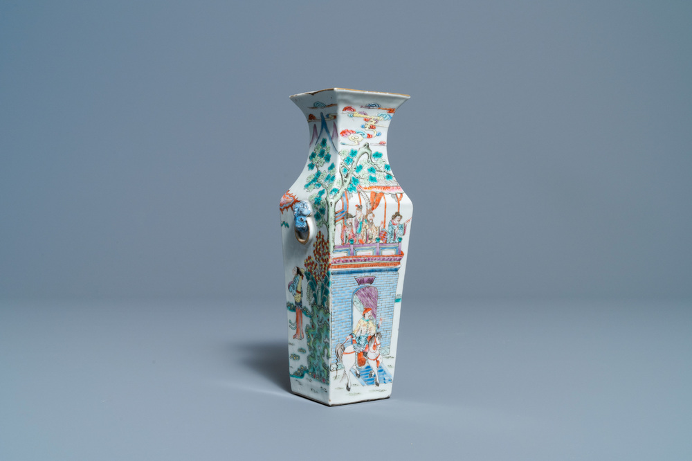 A Chinese square famille rose vase, 19th C.